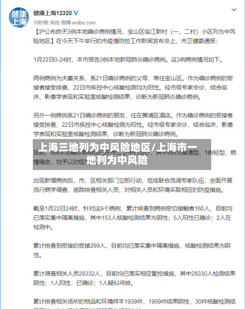 上海三地列为中风险地区/上海市一地列为中风险